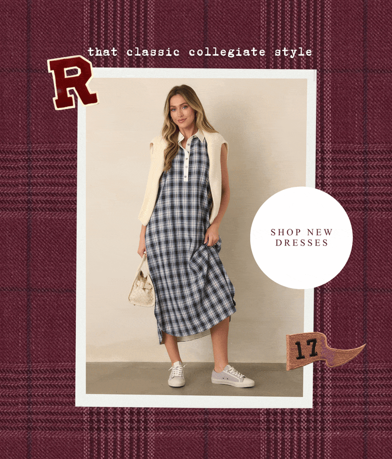 "That classic collegiate style. Shop new dresses."