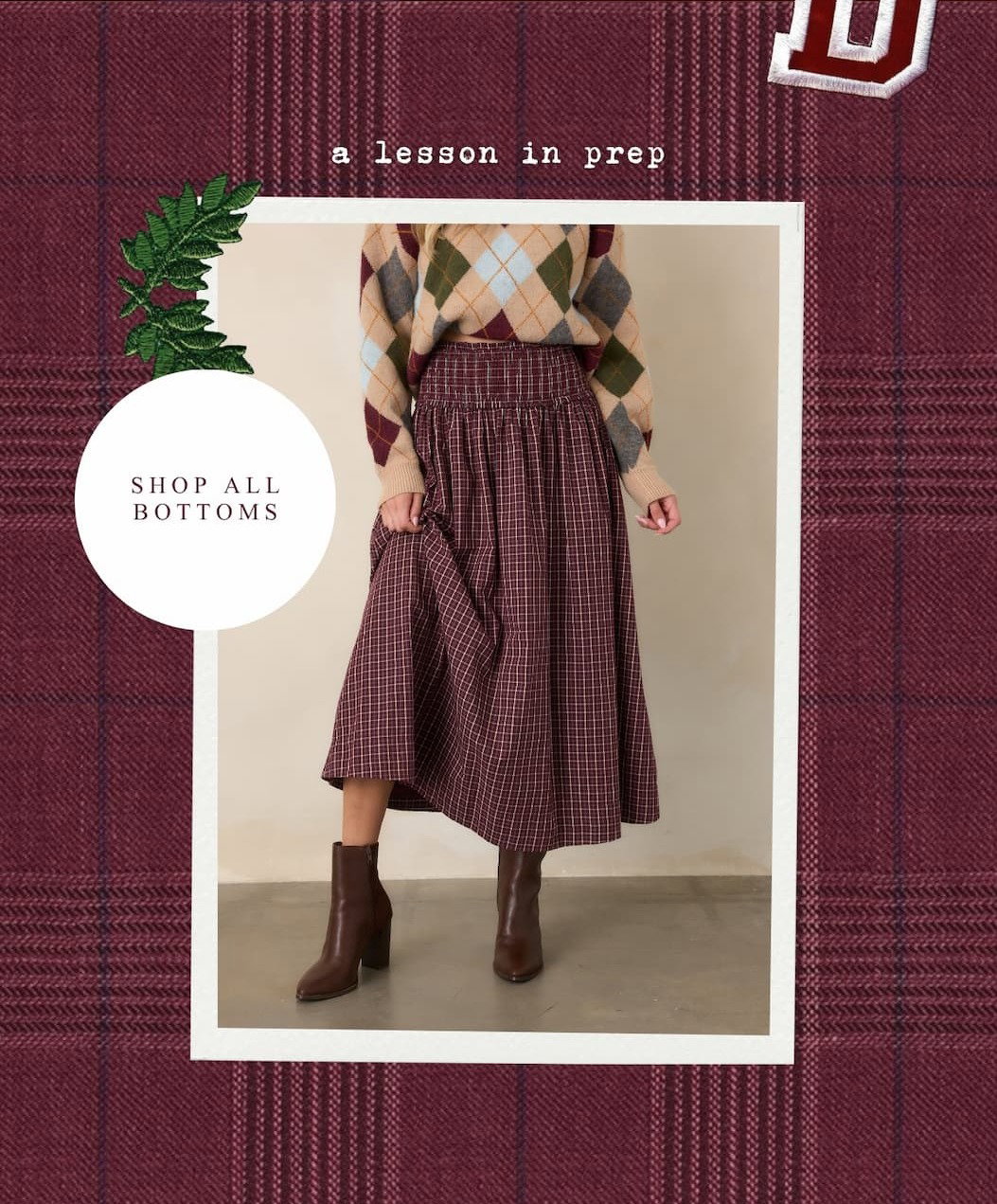 "A lesson in prep. Shop all bottoms."