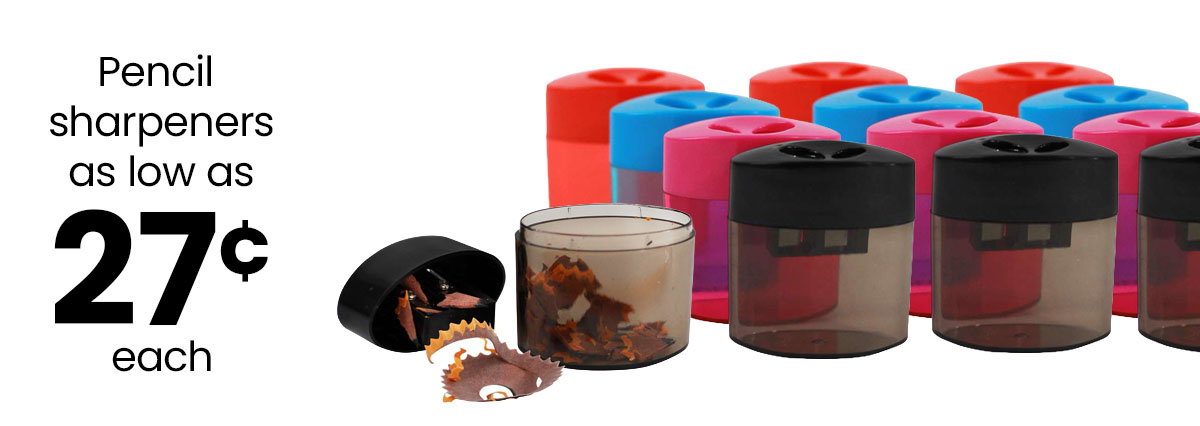 Pencil sharpeners starting at 27¢ each.