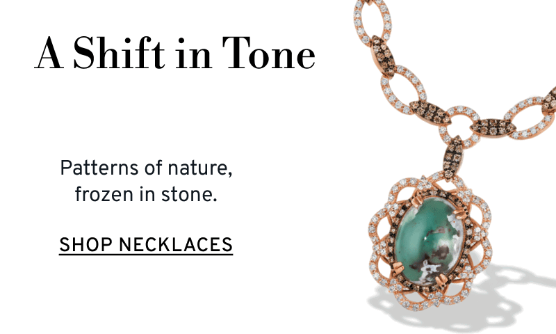 Seafoam gemstone & diamond pendant necklace. A Shift in Tone. Patterns of nature, frozen in stone. Click to Shop Necklaces