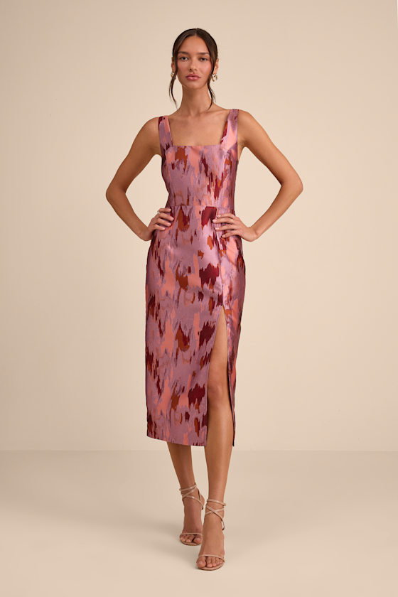 Image of Diani Mauve Abstract Jacquard Column Midi Dress