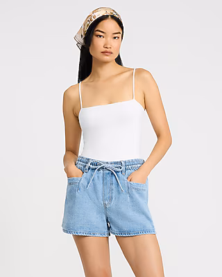 High Waisted Light Wash Pull On Jean Shorts