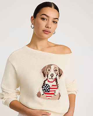 American Flag Dog Long Sleeve Sweater