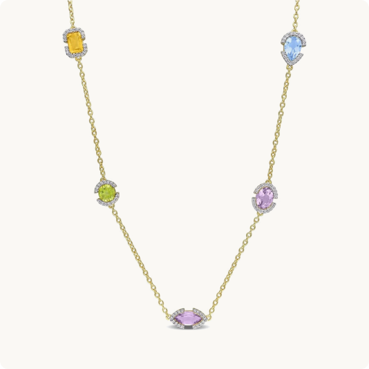Multi Gemstone Station Necklace in Gold Plated