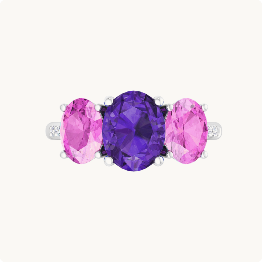 Martha Stewart 5ctw. Oval Amethyst, Pink Sapphire & Lab Grown Diamond Three Stone Ring In Sterling Silver