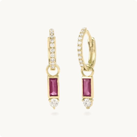Ruby & Lab Grown Diamond Hoop Dangle Earrings in 10k Yellow Gold