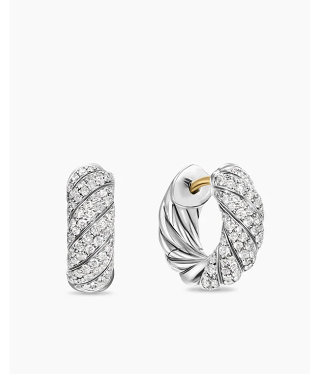 Sculpted Cable Hoop EarringsSterling Silver with Diamonds, 14.4mm