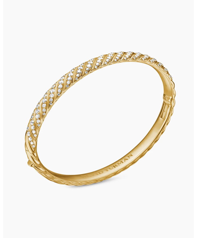 Sculpted Cable Bangle Bracelet18K Yellow Gold with Diamonds, 6.2mm