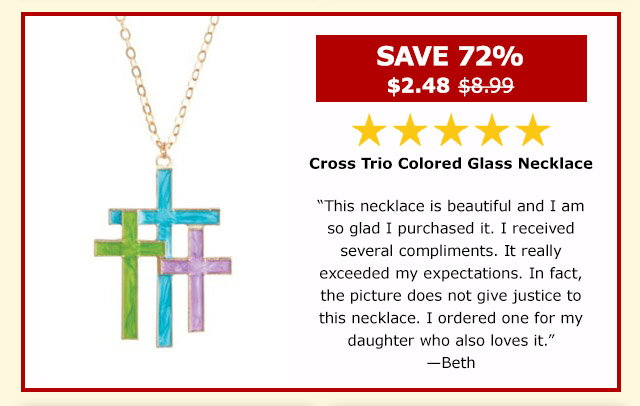 Cross Trio Colored Glass Necklace