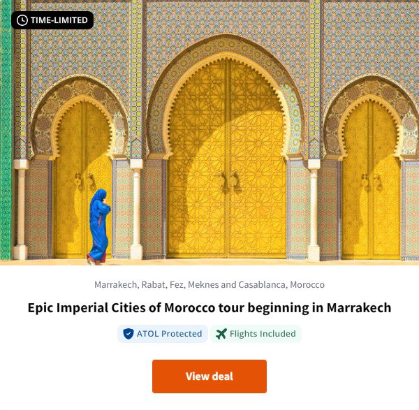 Epic Imperial Cities of Morocco tour beginning in Marrakech