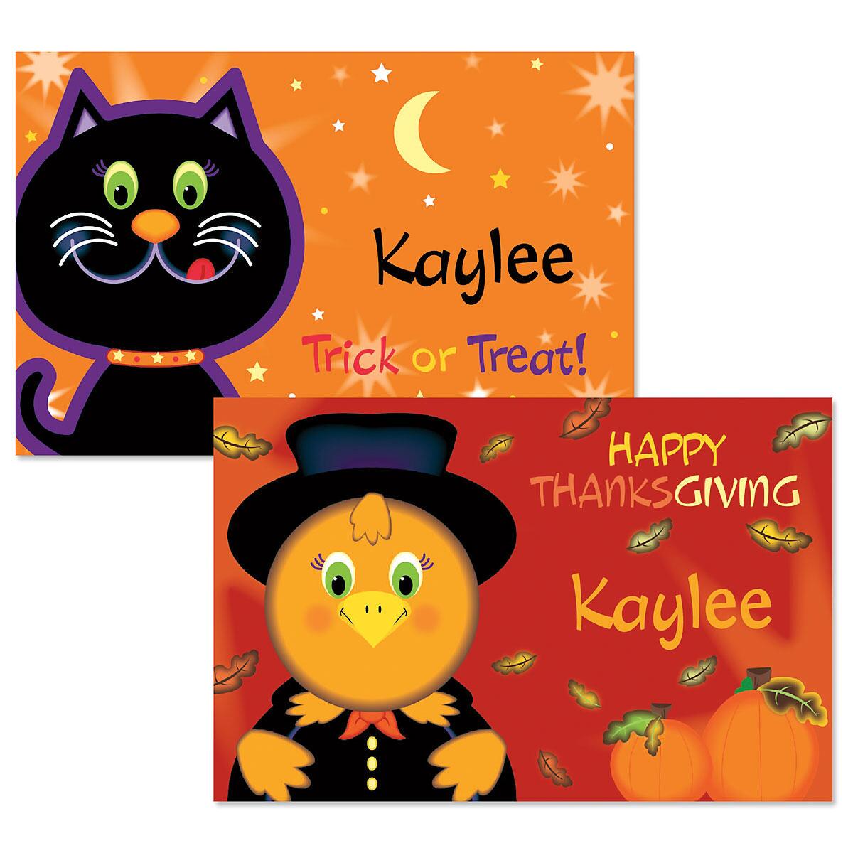 Image of Cat and Turkey Reversible Autumn Placemats