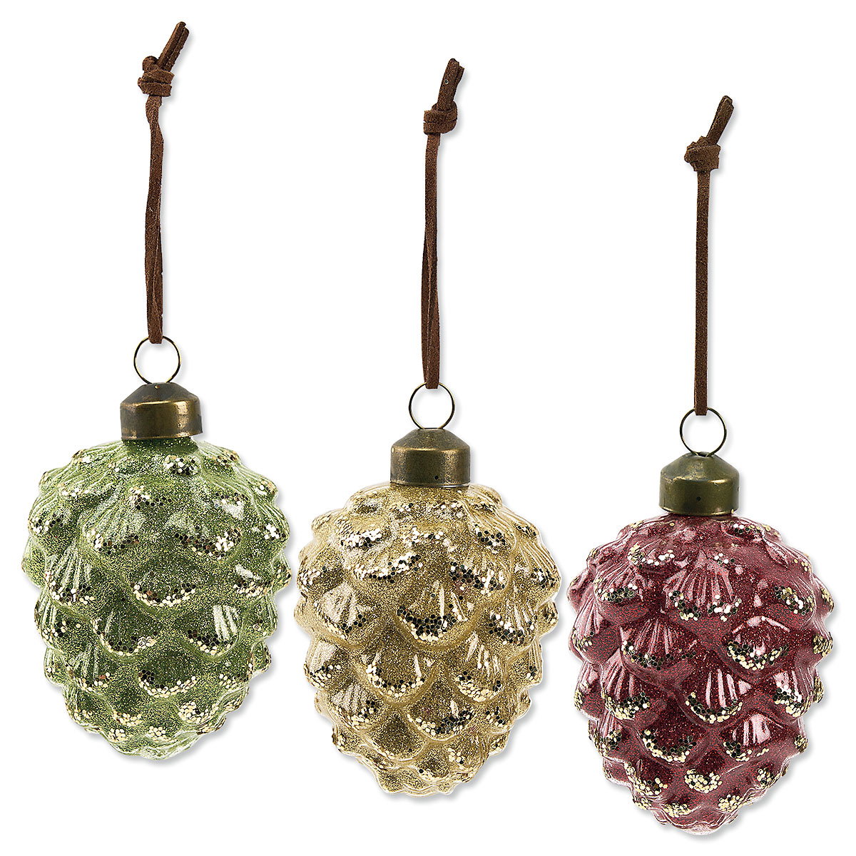 Image of Glass Pinecone Ornaments with Leather String
