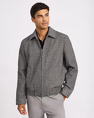 Textured Houndstooth Zip Jacket