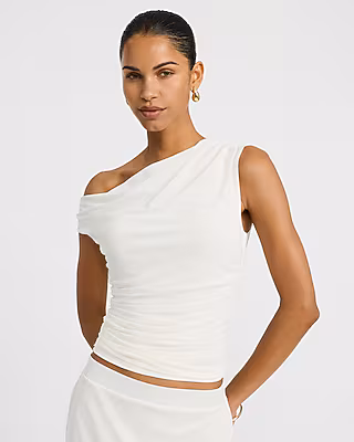 Mesh Asymmetrical One Shoulder Ruched Top