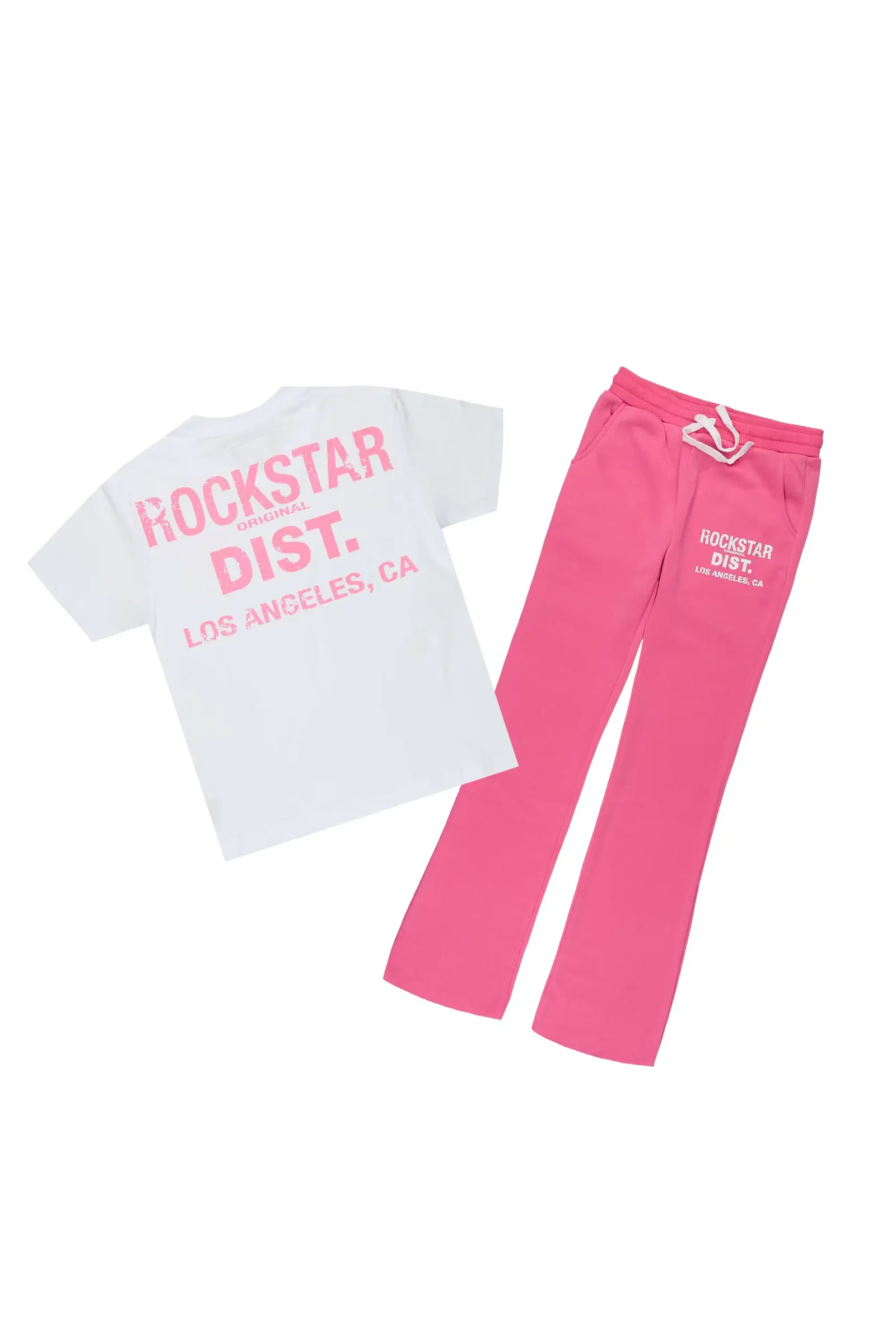 Image of Girls Dalasia 2.0 White/Pink T-Shirt Track Set