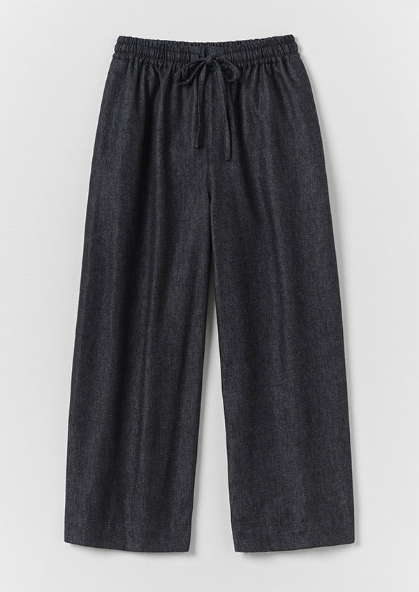 Cotton Twill Wide Leg Pull On Trousers