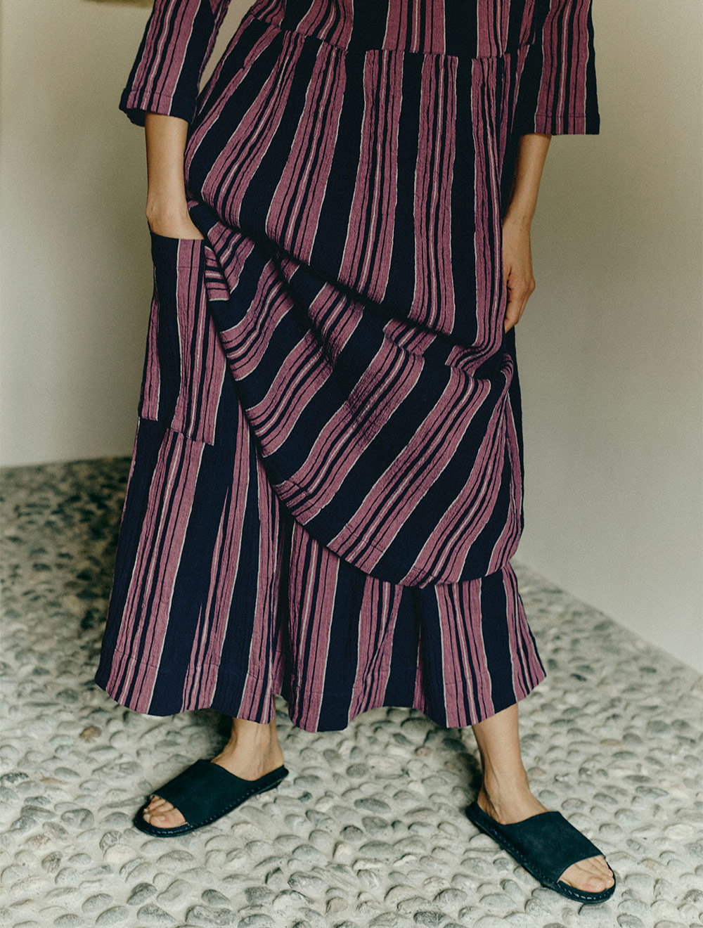 Winnow Stripe Crinkled Cotton Skirt