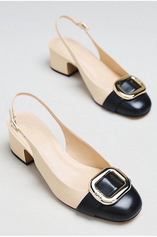 Maeve Sling-Back Leather Buckle Heels