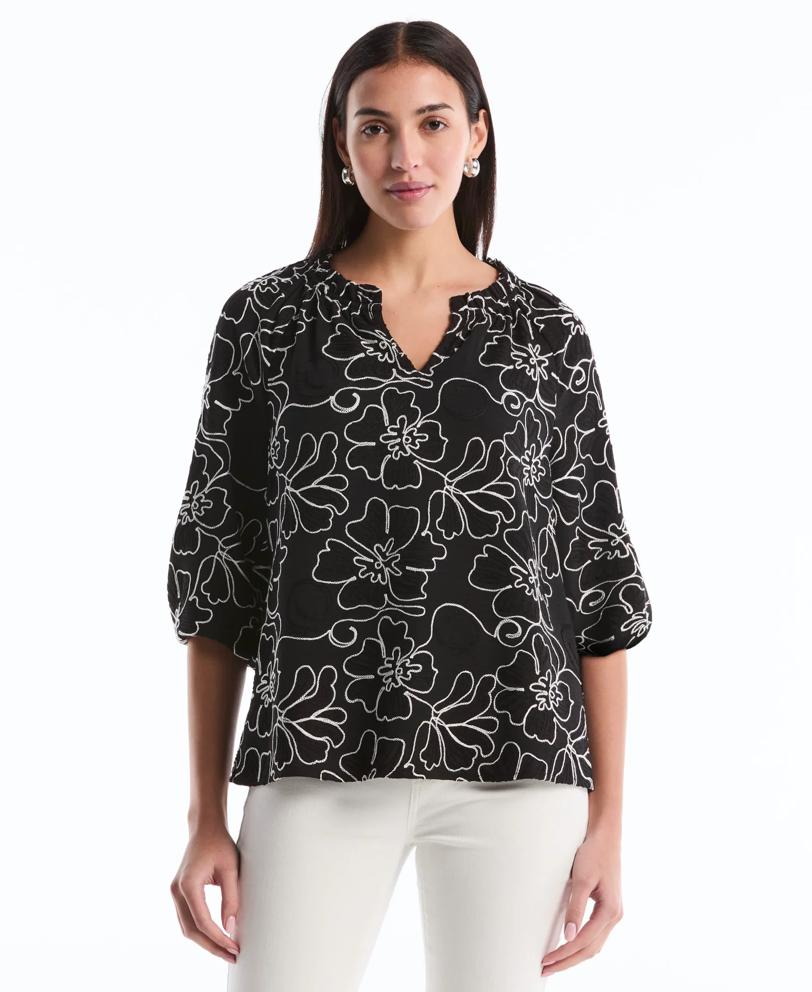 Image of Floral Embroidered Blouse