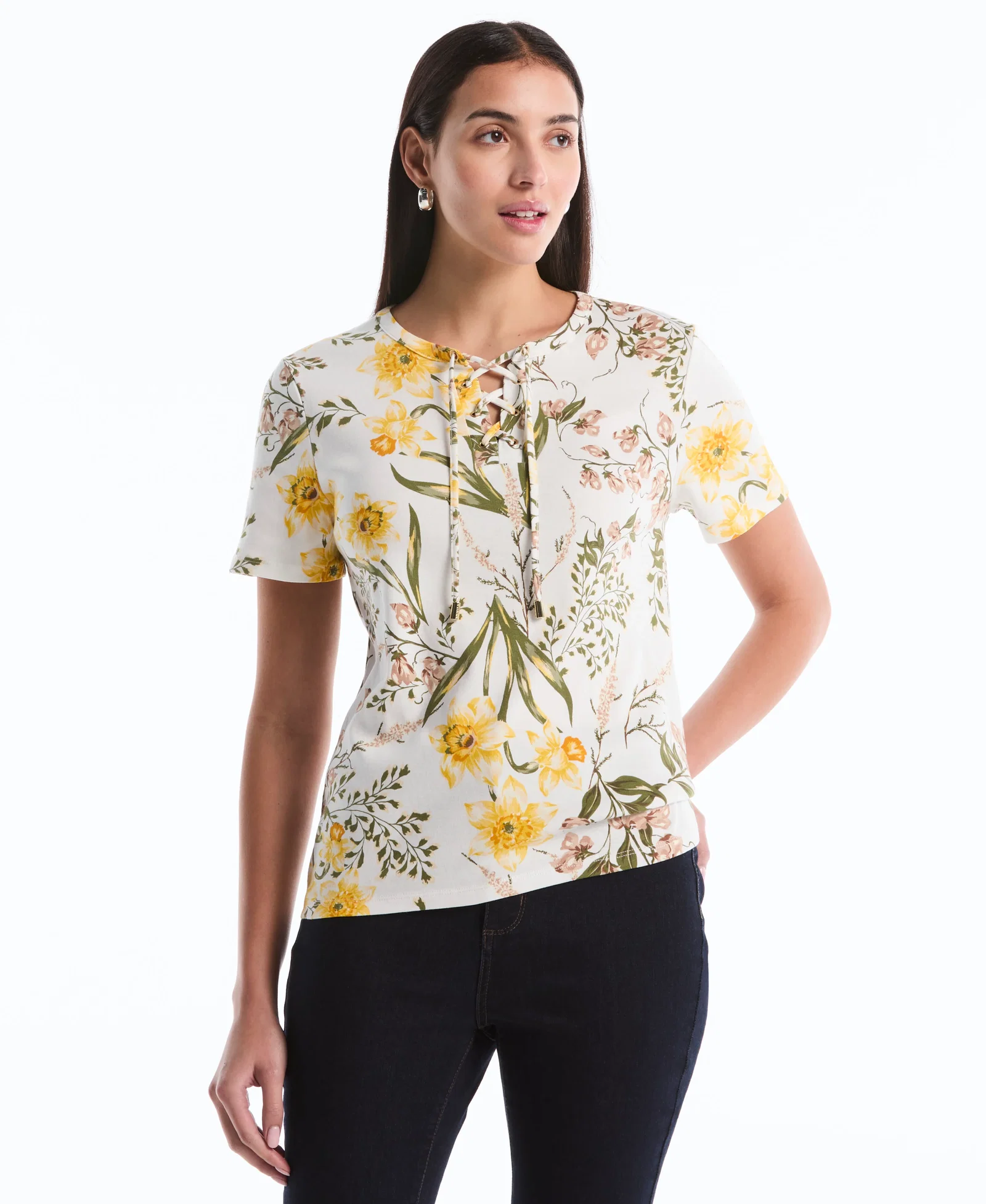 Image of Garden Print Lace-Up Top