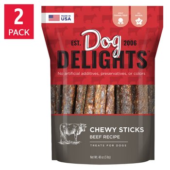 Dog Delights Chewy Beef Sticks, 48oz, 2 pack