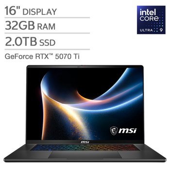 MSI Stealth 16-inch Gaming Copilot+ PC Laptop with Intel Core Ultra 9 Processor and NVIDIA RTX 5070 Ti Graphics