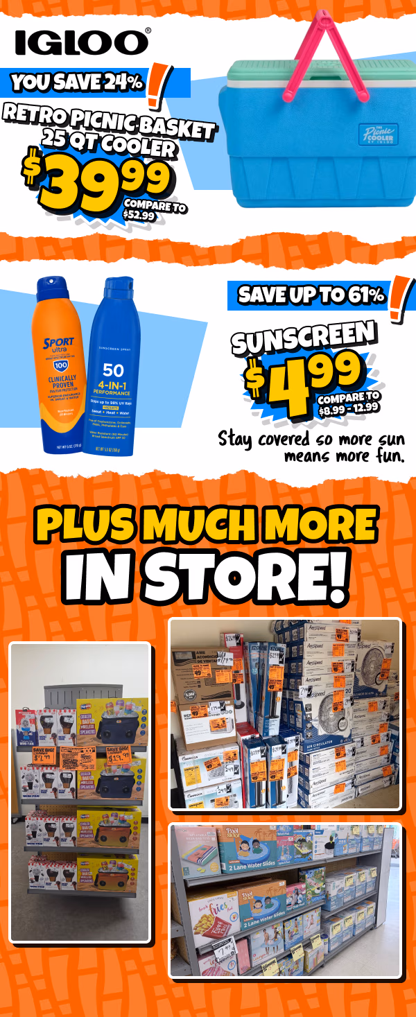 coolers and sunscreen
