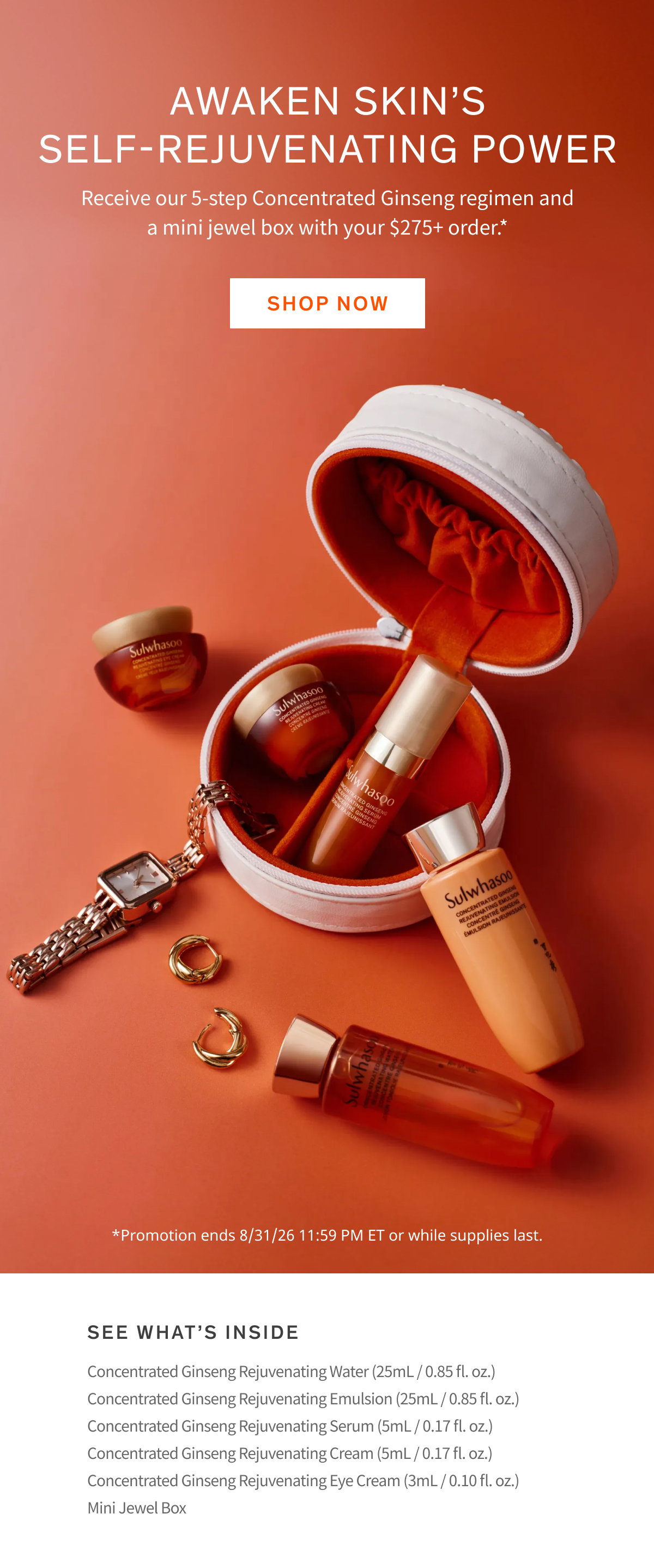 Concentrated Ginseng Regimen with $275+ Orders.