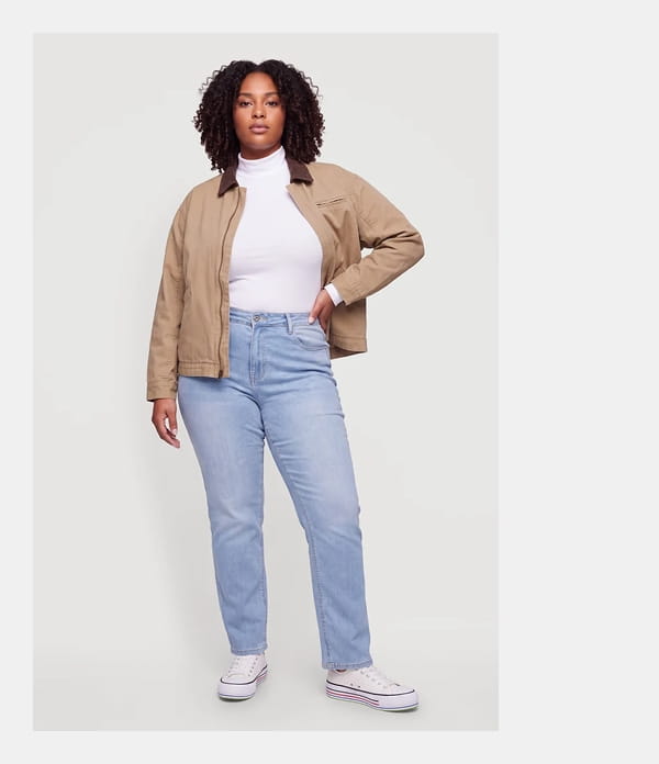 Shop Plus Size Contrast Trim Zip Front Barn Jacket