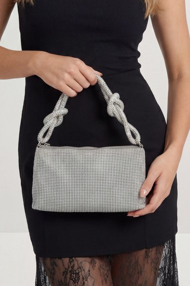 Pewter Chainmail Knot Detail Shoulder Bag