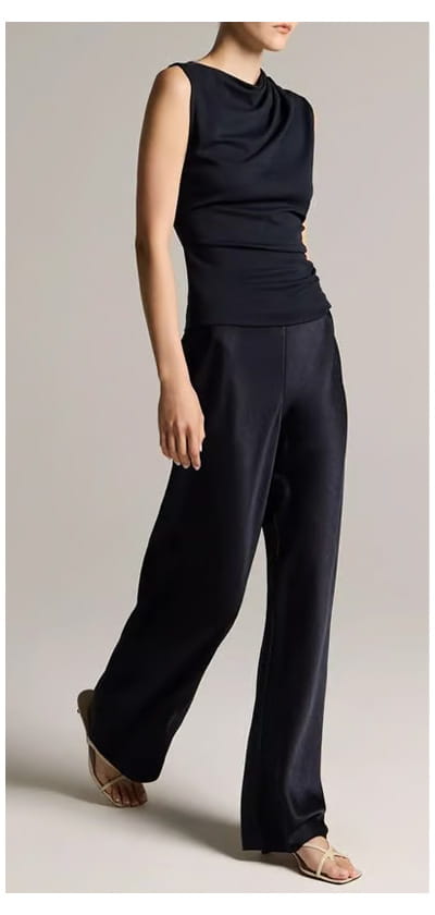 High Waisted Fluid Satin Bias Pant In Coastal