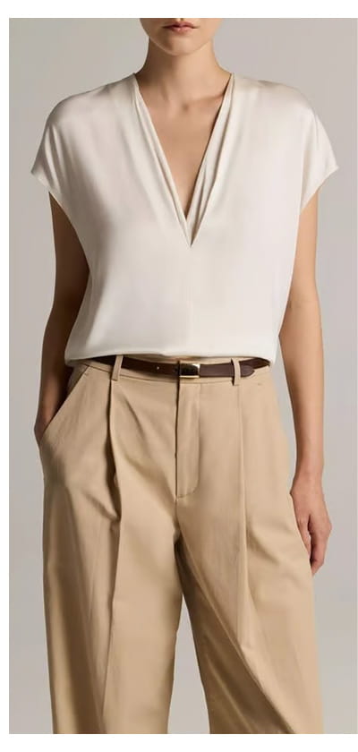 Double V-neck Top In Off White