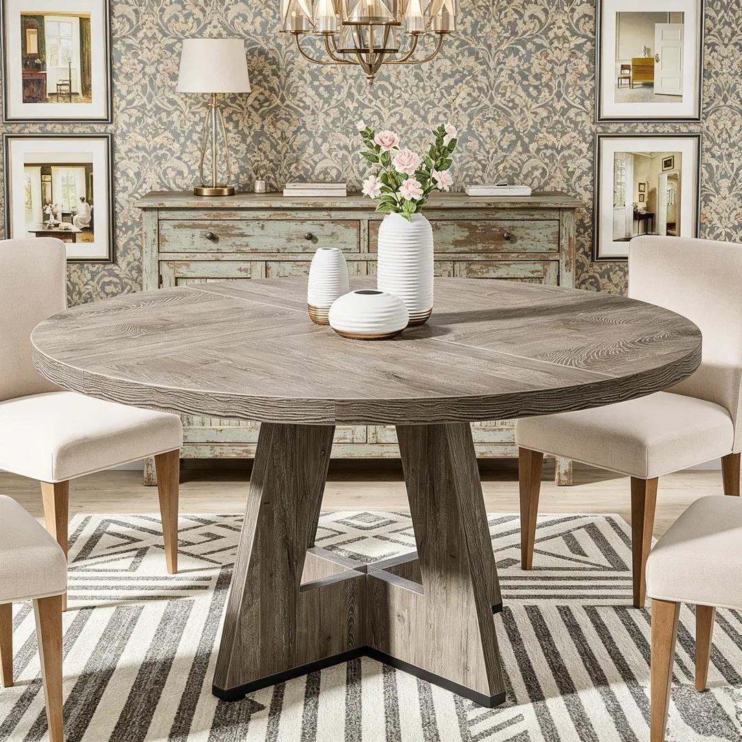 47.25" W Round Manufactured Wood Farmhouse Dining Table
