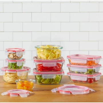 Pyrex Freshlock 20-piece Mixed Sizes Airtight Glass Food Storage Set | Plastic BPA-free leakproof locking lids