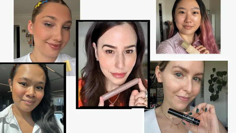 Allure editors holding up beauty products