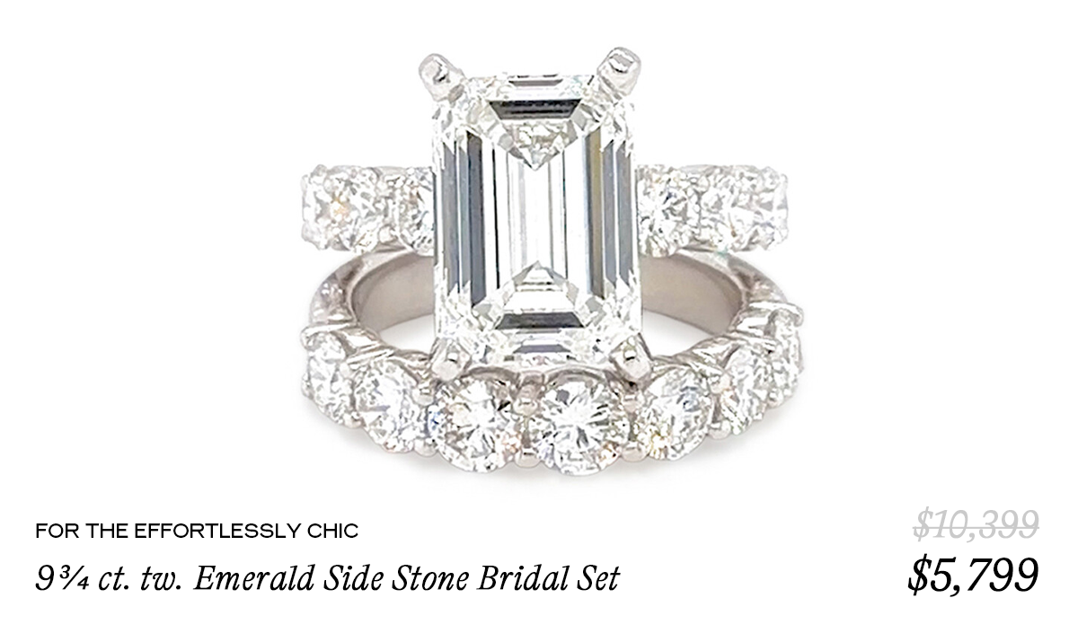 FOR THE EFFORTLESSLY CHIC 9¾ ct. tw. Emerald Side Stone Bridal Set