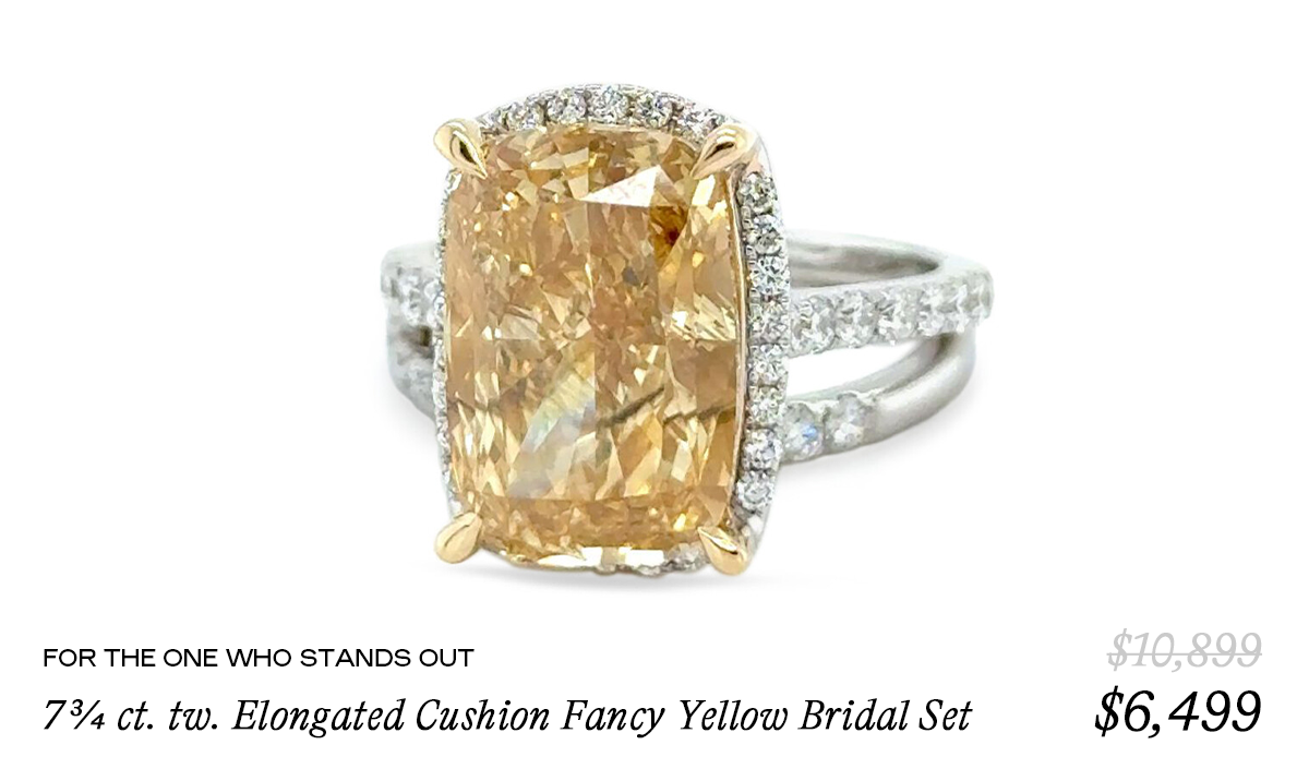 FOR THE ONE WHO STANDS OUT 7¾ ct. tw. Elongated Cushion Fancy Yellow Bridal Set