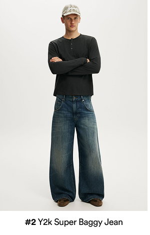 Y2k Super Baggy Jean on male model wearing cap