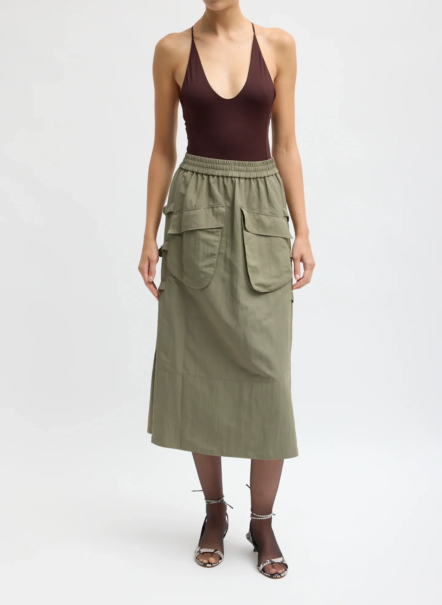 Image of Techy Twill Pull On Midi Skirt