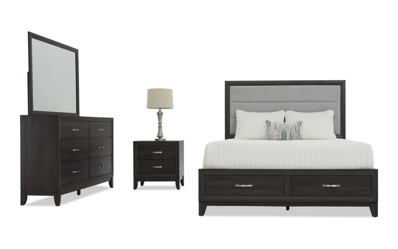 Trinity 4 Piece Queen Brown & Gray Upholstered Storage Platform Bedroom Set
