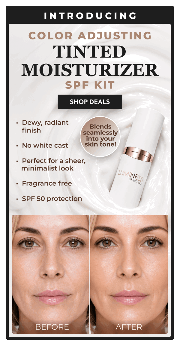 INTRODUCING COLOR ADJUSTING TINTED MOISTURIZER SPF KIT: Dewy, radiant finish. No white cast. Perfect for sheer, minimalist look. Fragrance free. SPF 50 protection.