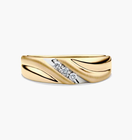 Men’s Wedding Band with Three Diamonds in 10K Yellow Gold