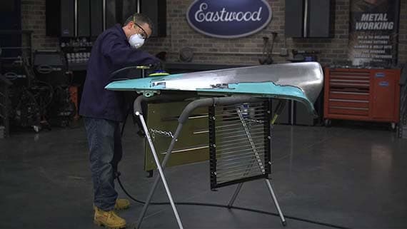 Folding Fender stand in use