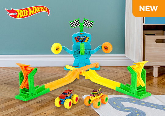 Hot Wheels Monster Trucks Neon Crashin' Slamway Playset
