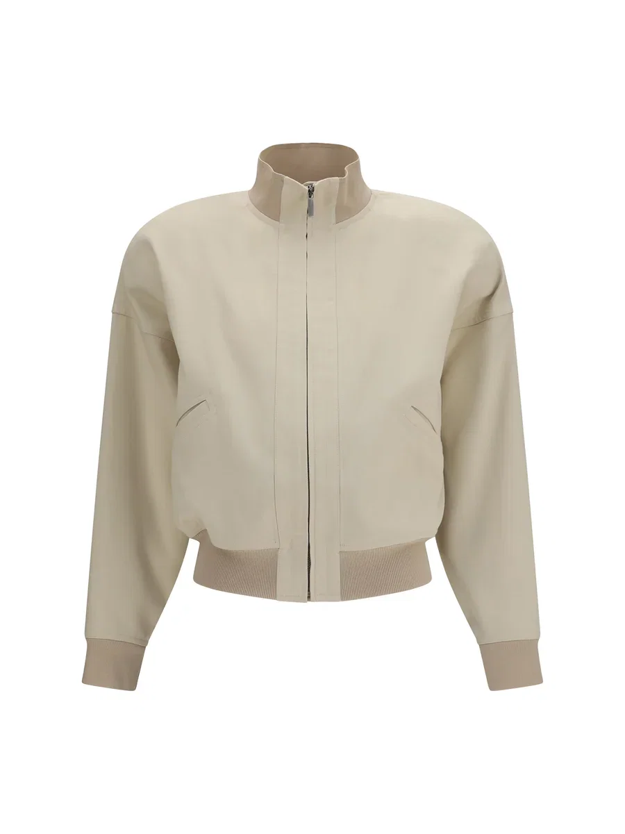 Gucci Silk Poplin Bomber Jacket Beige