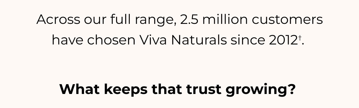 Across our full range, 2.5 million customers have chosen Viva Naturals since 2012†. What keeps that trust growing?