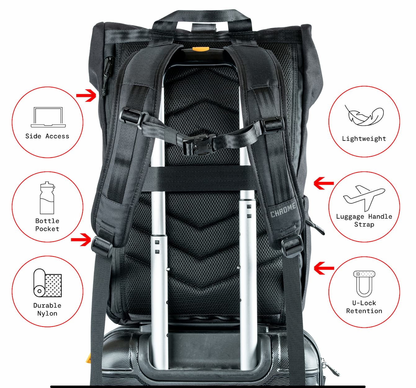 The new Initiate 26L Pack on luggage showing the luggage pass through handle