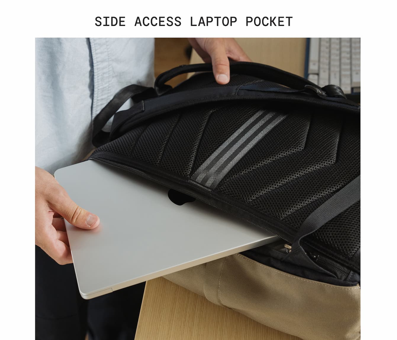 An up-close look at the side zipper for your laptop in the Initiate 26L Pack
