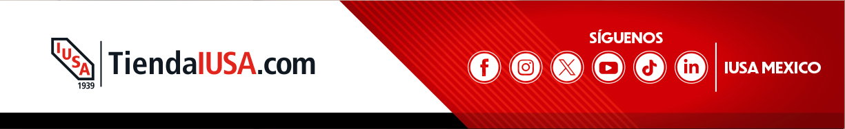 TiendaUSA.com banner with logo, 'Síguenos' and social media icons for IUSA Mexico
