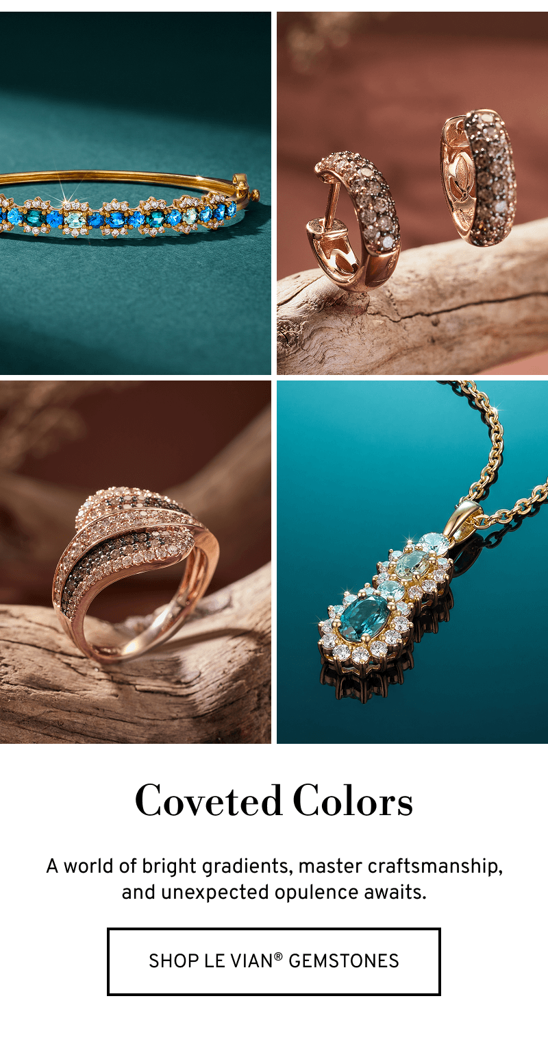 Various gradient gemstone jewelry. Coveted Colors.  Unexpected opulence awaits. Click to Shop Le Vian® Gemstones